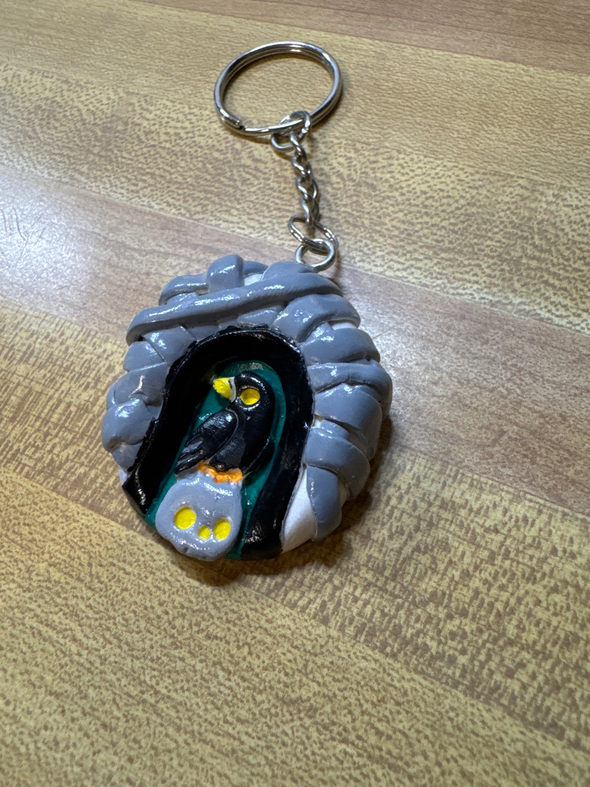 Crow & Skull Worry Stone Keychain